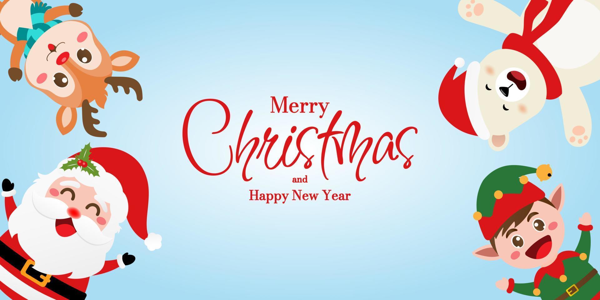 Christmas banner of cute Christmas character Santa Claus and friend, Merry Christmas and Happy New Year vector