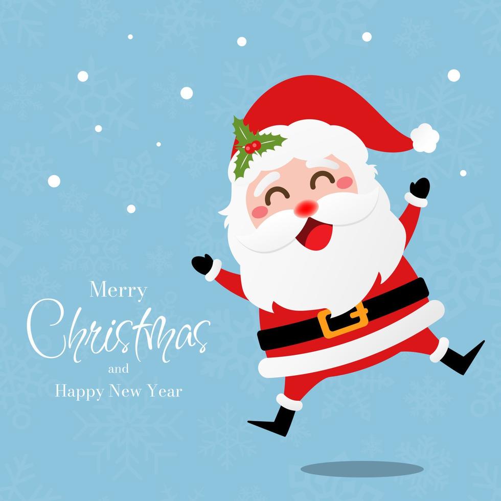 Cute Santa Claus on snowflake background, Merry Christmas and Happy New Year vector