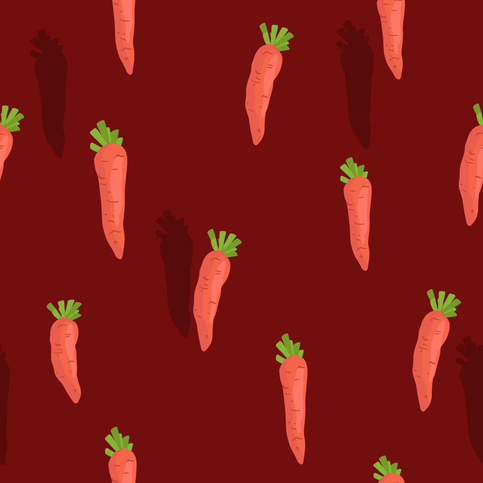 Seamless pattern with carrot on pastel red background. Hand drawn vector illustration