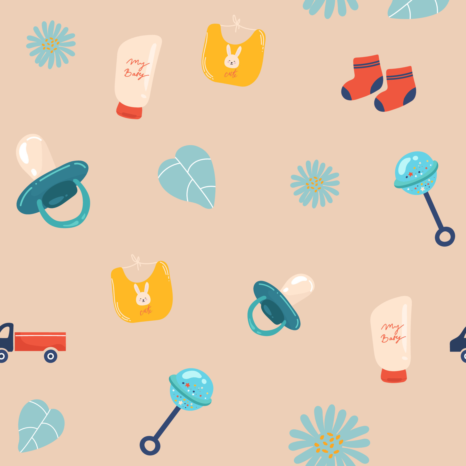 Collection of baby toys icons, hand drawn seamless pattern. backdrop with  children goods. Boys toys icon set vector. Decorative illustration, good  for printing. Wallpaper design 12749569 Vector Art at Vecteezy