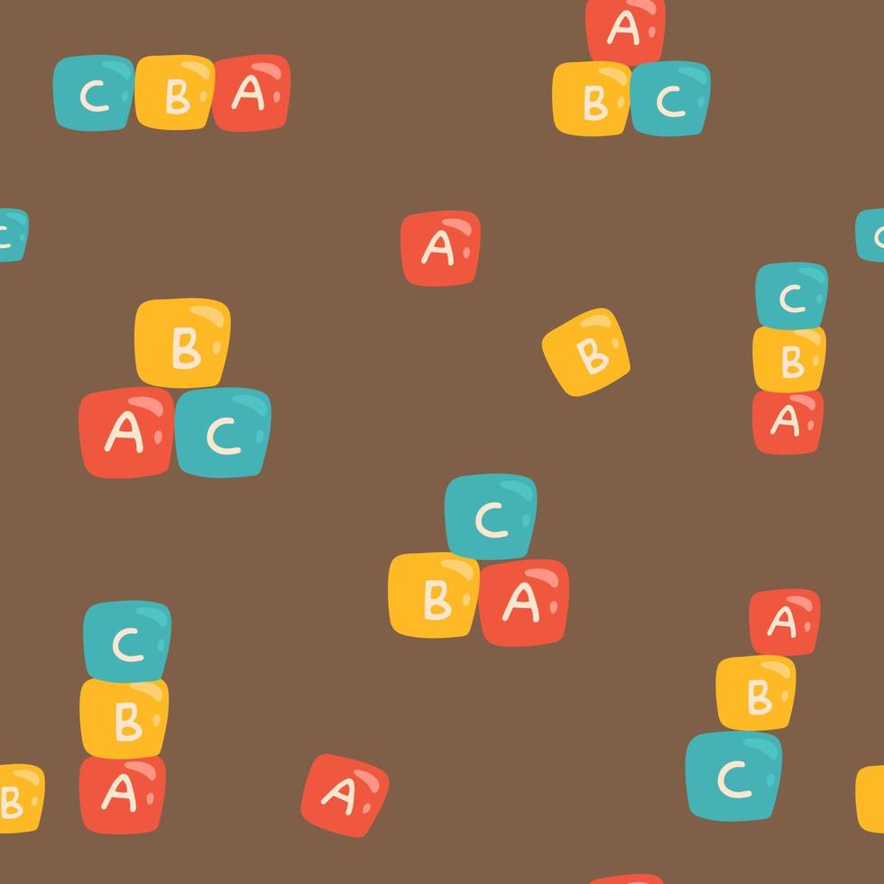 bebé juguetes coloridos patrones sin fisuras. línea delgada, dibujos animados, juguetes dibujados a mano con garabatos. juegos educativos para el concepto de niños. fondo para impresión, tela y papel tapiz vector