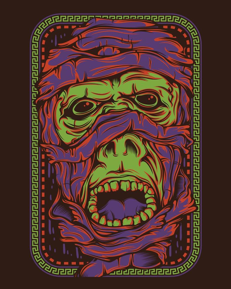 vector artwork illustration of a mummy with facial skin that looks old and green