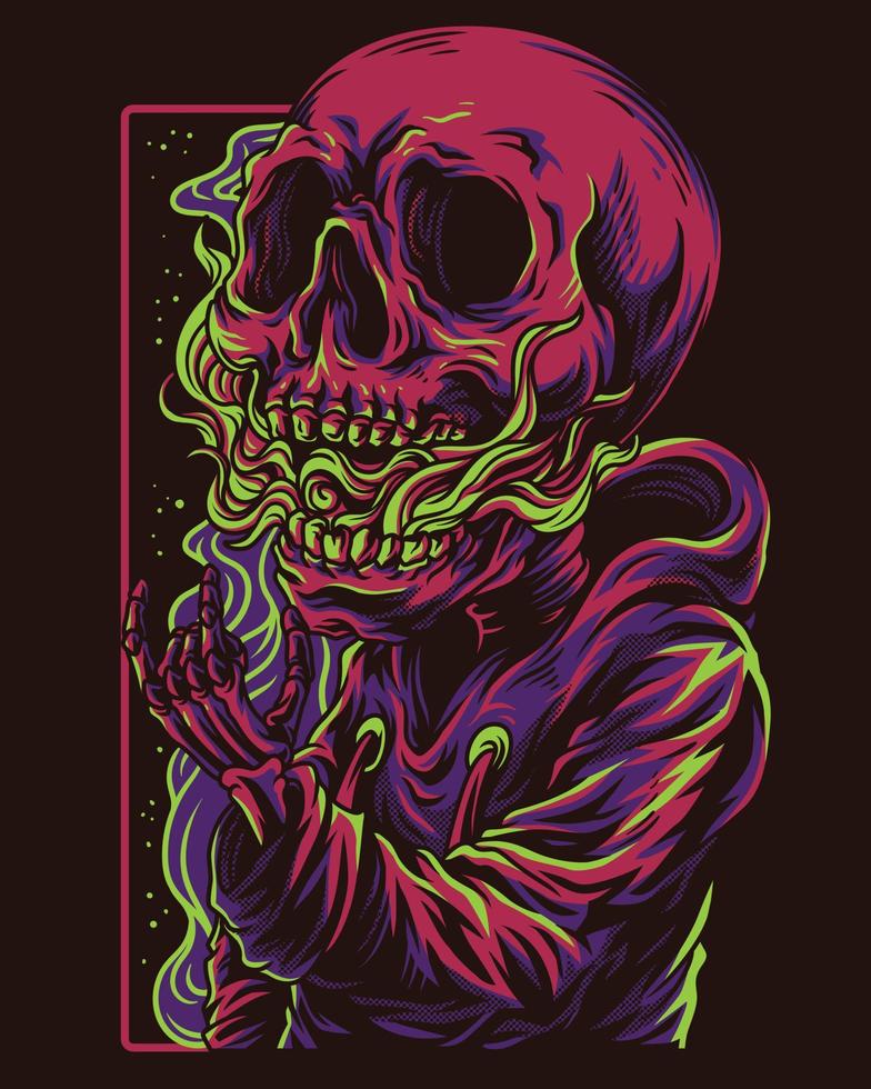 vector illustration of a skull wearing a hoodie with metal fingers