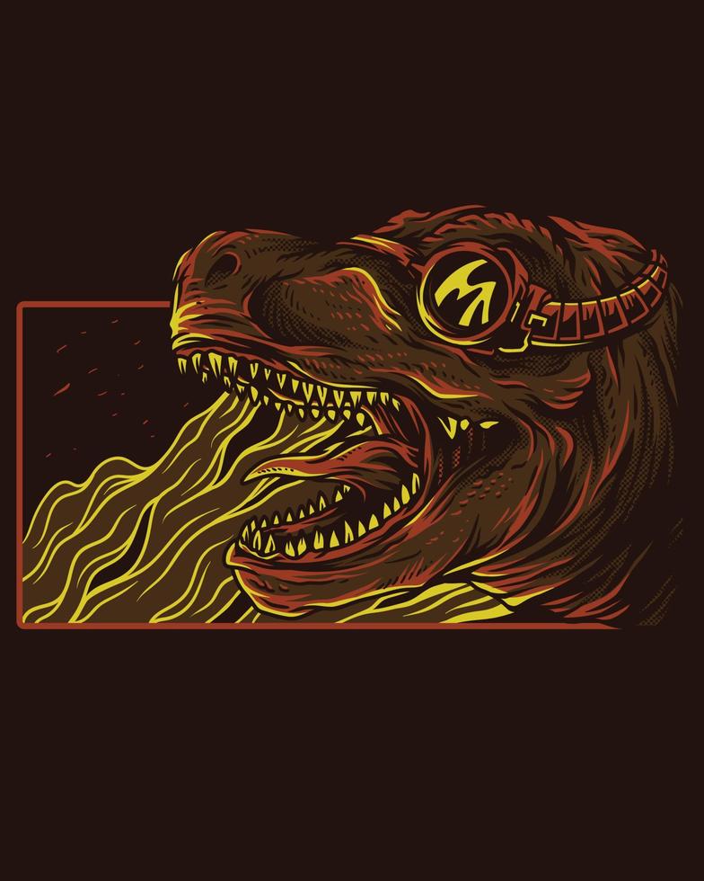 ilustraciones vectoriales de un dinosaurio escupiendo fuego de su boca como un dragón vector