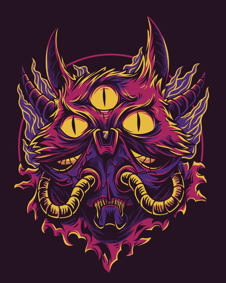 vector artwork illustration of a very scary creature, has three eyes and has horns