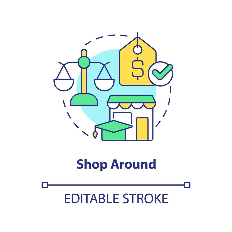 Shop around concept icon. Finance for education. Saving for college tip abstract idea thin line illustration. Isolated outline drawing. Editable stroke. vector