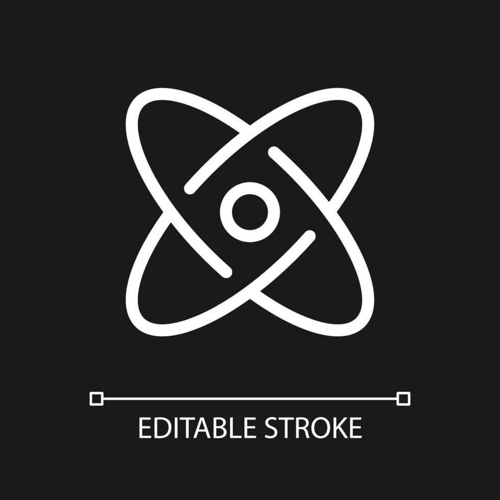 Science pixel perfect white linear ui icon for dark theme. Atomic structure. Physics courses. Vector line pictogram. Isolated user interface symbol for night mode. Editable stroke.