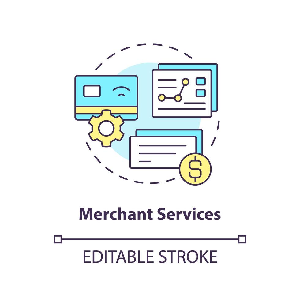 Merchant services concept icon. Credit card processing. Business banking abstract idea thin line illustration. Isolated outline drawing. Editable stroke. vector