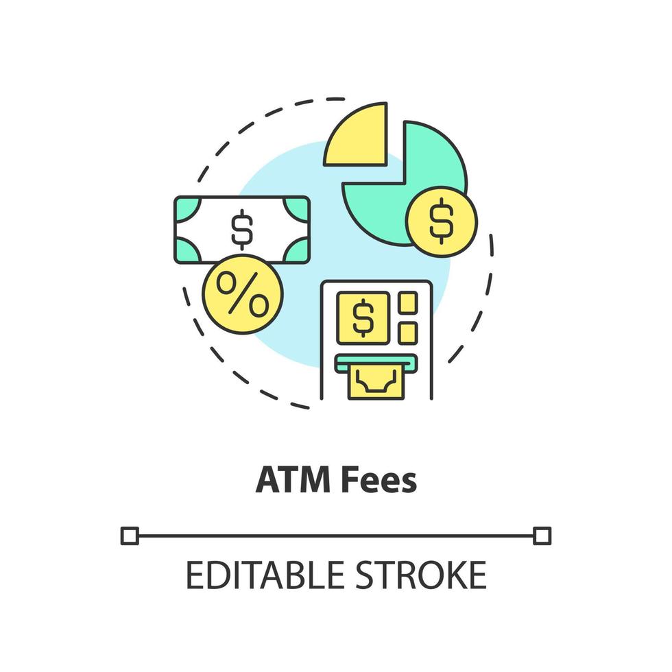 ATM fees concept icon. Payment for withdraw. Choosing credit union abstract idea thin line illustration. Isolated outline drawing. Editable stroke. vector