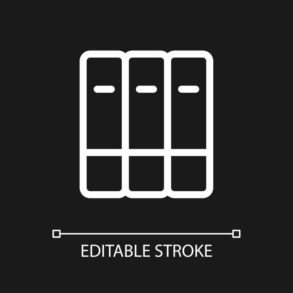 Organize bookshelf pixel perfect white linear ui icon for dark theme. Grouping books together. Vector line pictogram. Isolated user interface symbol for night mode. Editable stroke.