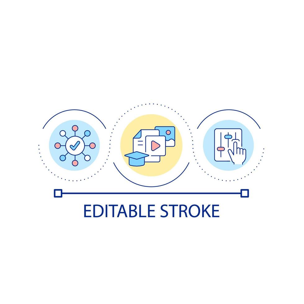 Virtual learning environment loop concept icon. Using multimedia tools for education abstract idea thin line illustration. Process control. Isolated outline drawing. Editable stroke. vector