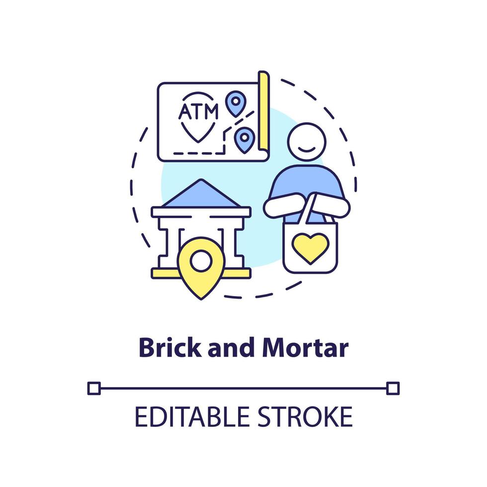 Brick and mortar concept icon. Street side establishment. Savings account abstract idea thin line illustration. Isolated outline drawing. Editable stroke. vector