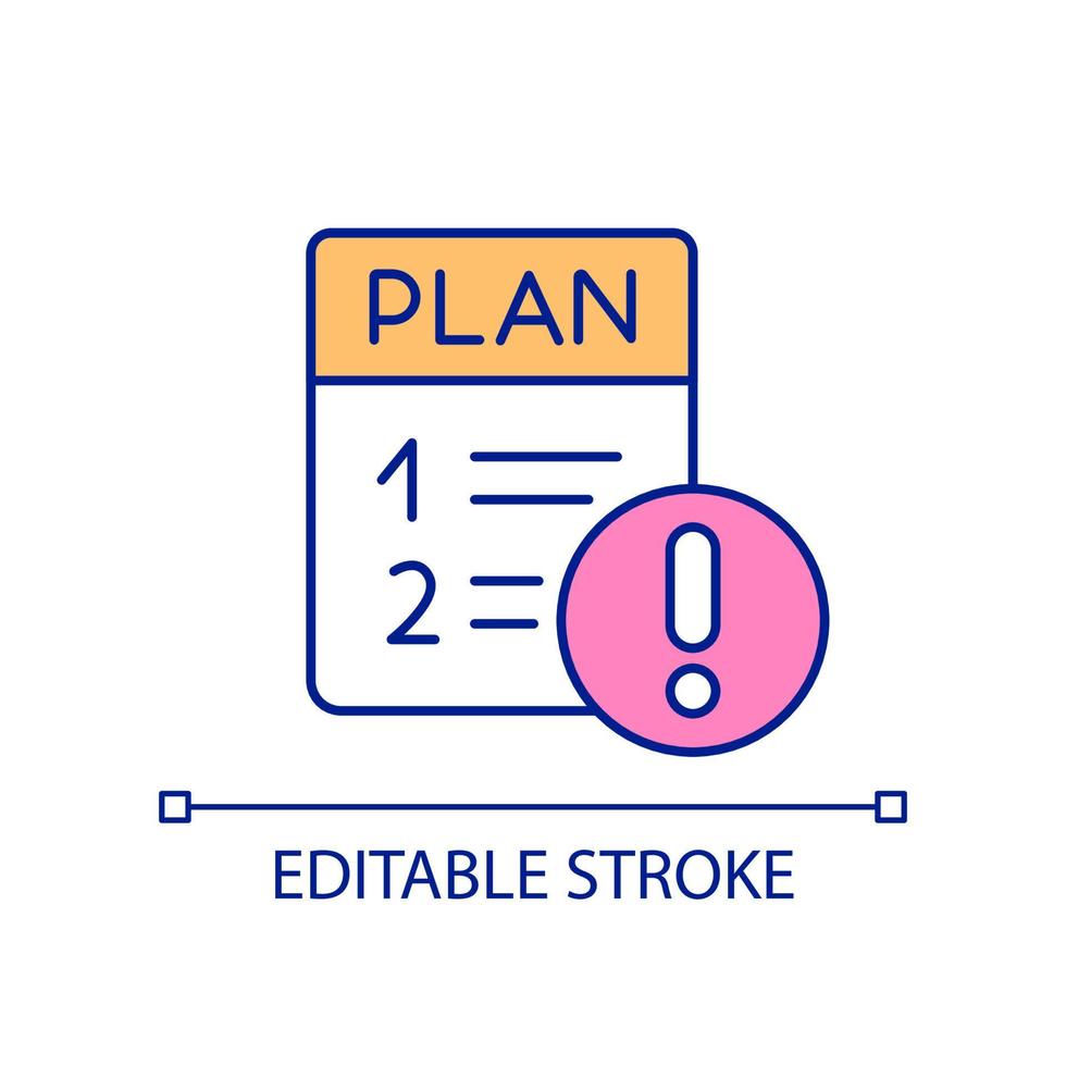 Warning of planning risks RGB color icon. Avoid mistakes during strategy building. Business work. Isolated vector illustration. Simple filled line drawing. Editable stroke.