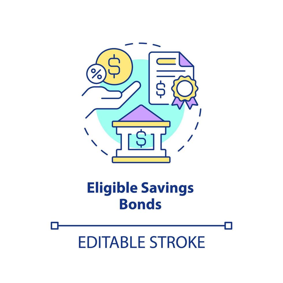 Eligible savings bonds concept icon. Financial program. Way to save for college abstract idea thin line illustration. Isolated outline drawing. Editable stroke. vector