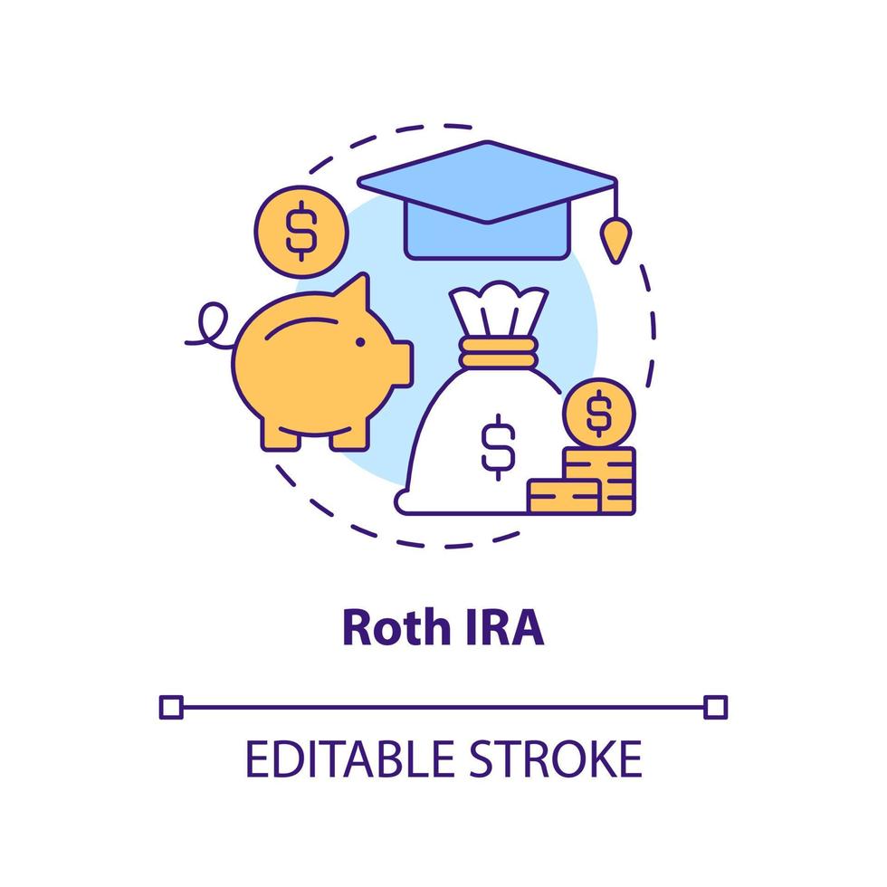 icono del concepto roth ira. gastos de educacion tipo de cuenta para ahorros universitarios idea abstracta ilustración de línea delgada. dibujo de contorno aislado. trazo editable. vector