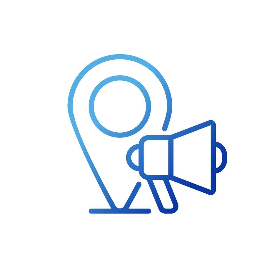Local marketing pixel perfect gradient linear vector icon. Neighborhood community engagement. Promoting business. Thin line color symbol. Modern style pictogram.