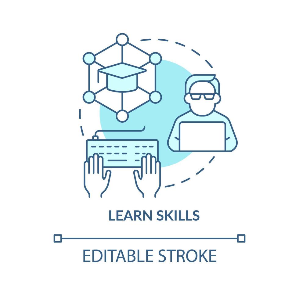 Learn skills turquoise concept icon. Bachelor degree. Become software engineer abstract idea thin line illustration. Isolated outline drawing. Editable stroke. vector