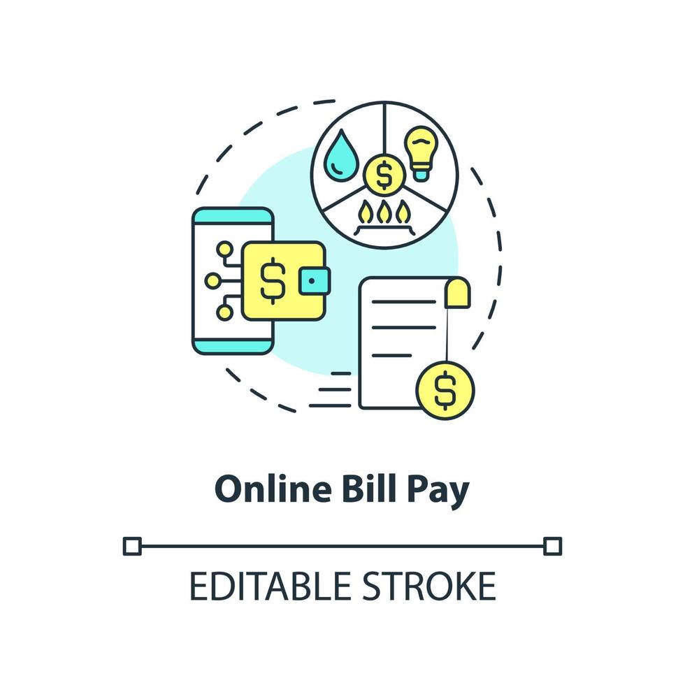 Online bill pay concept icon. Mobile account. Digitization banking abstract idea thin line illustration. Isolated outline drawing. Editable stroke. vector