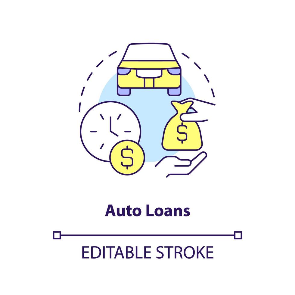 Auto loans concept icon. Personal bank product for customer. Financial support abstract idea thin line illustration. Isolated outline drawing. Editable stroke. vector