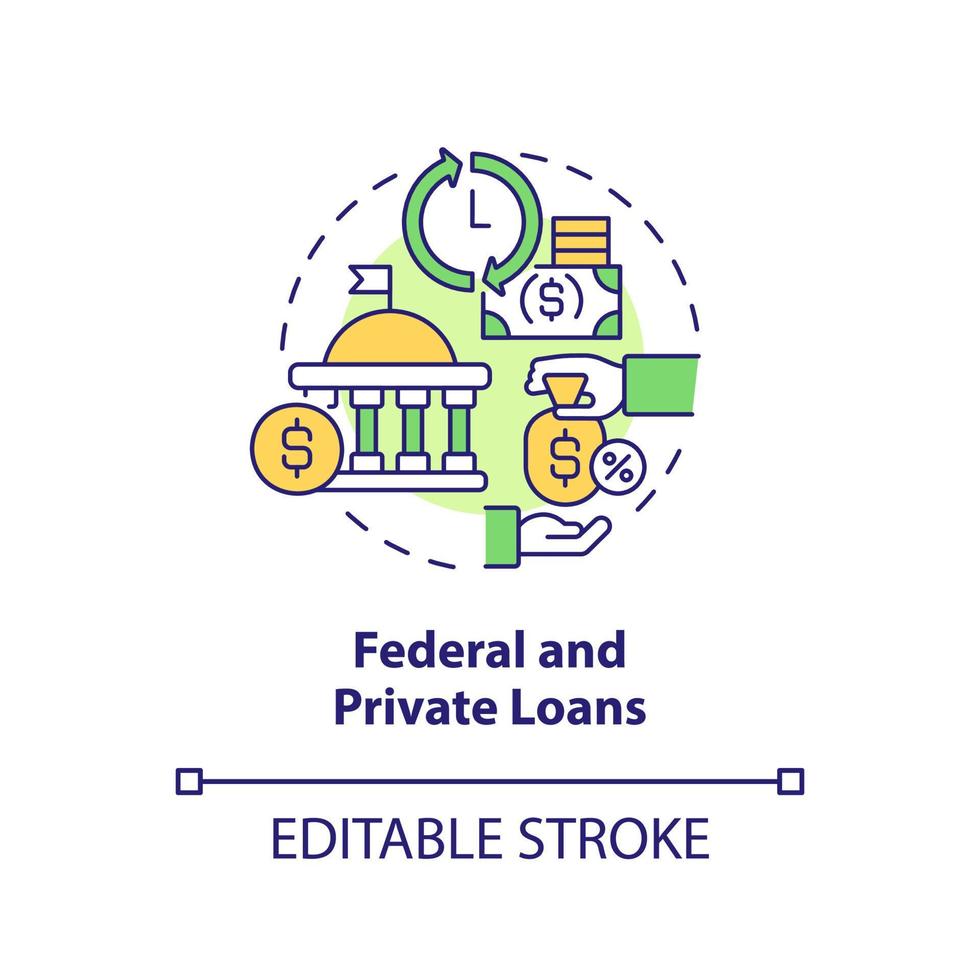 Federal and private loans concept icon. Financial aid for education abstract idea thin line illustration. Isolated outline drawing. Editable stroke. vector