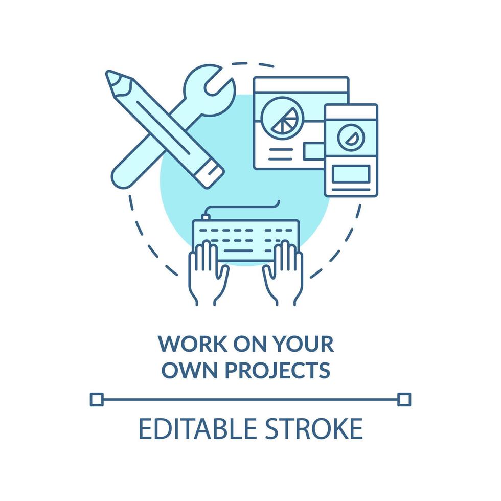 Work on your own projects turquoise concept icon. Becoming web designer abstract idea thin line illustration. Isolated outline drawing. Editable stroke. vector
