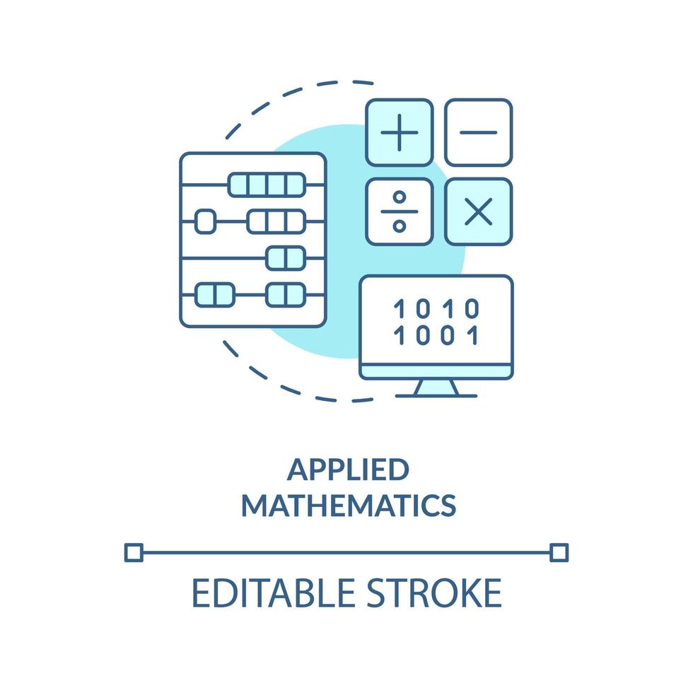 icono de concepto turquesa de matemáticas aplicadas. ingeniero de aprendizaje automático habilidad idea abstracta ilustración de línea delgada. dibujo de contorno aislado. trazo editable. vector