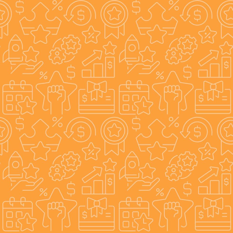 Sale and bonuses abstract seamless pattern. Editable vector shapes on orange background. Trendy texture with cartoon color icons. Design with graphic elements for interior, fabric, website decoration