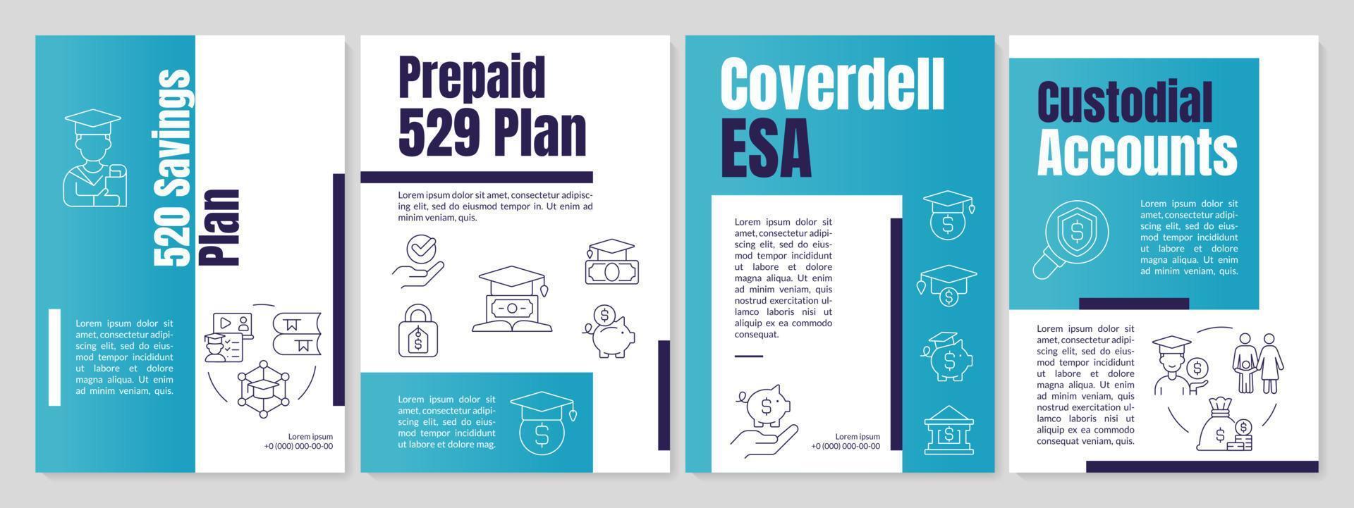 Saving money for college blue brochure template. Budget. Leaflet design with linear icons. Editable 4 vector layouts for presentation, annual reports.