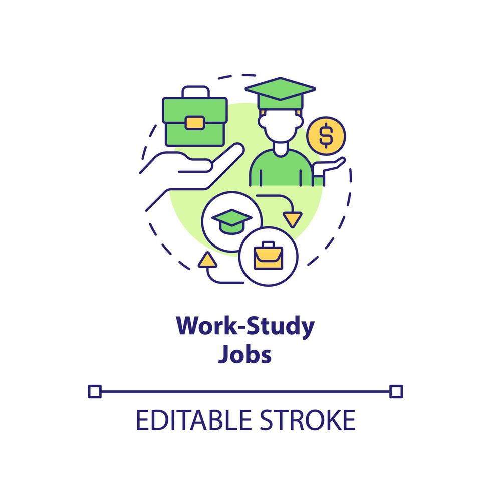 Work study jobs concept icon. Way to pay for college. Financial aid for education abstract idea thin line illustration. Isolated outline drawing. Editable stroke. vector