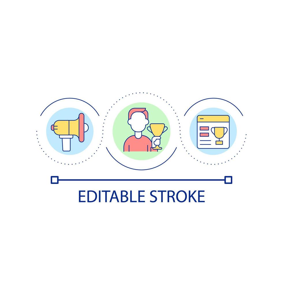 Announcing giveaway winner on webpage loop concept icon. Participating in giveaway abstract idea thin line illustration. Online contest. Isolated outline drawing. Editable stroke. vector