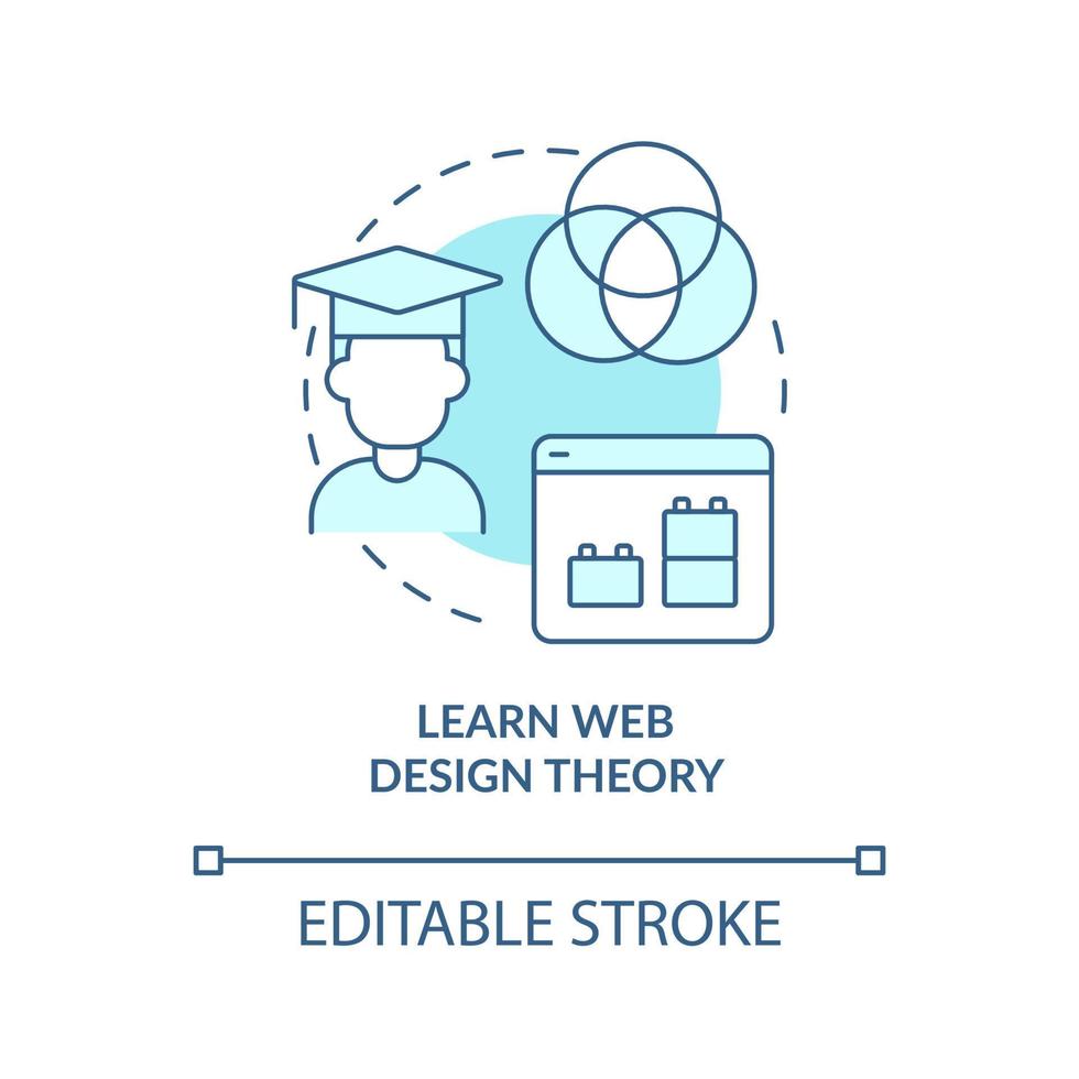 Learn web design theory turquoise concept icon. Gain knowledge. Becoming web designer abstract idea thin line illustration. Isolated outline drawing. Editable stroke. vector