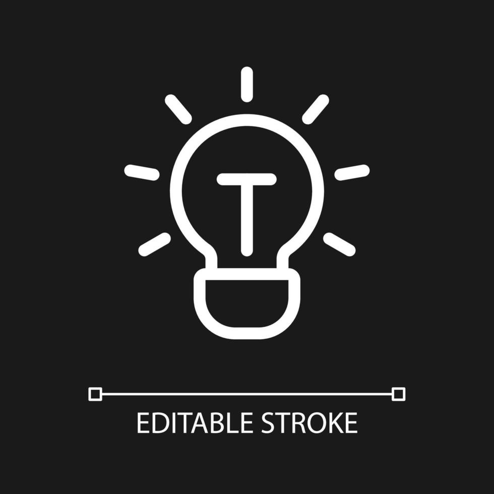 Brilliant idea pixel perfect white linear ui icon for dark theme. Creative thinking. Vector line pictogram. Isolated user interface symbol for night mode. Editable stroke.