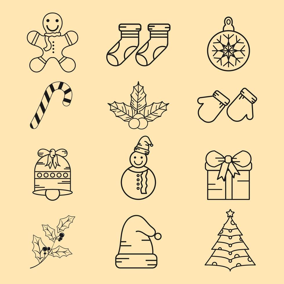 Set of christmas line drawing design element vector