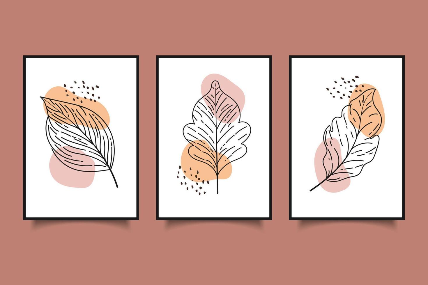 dibujar a mano hojas minimalistas modernas ilustración de arte lineal ilustración de cartel de retrato arte de pared imprimible vector