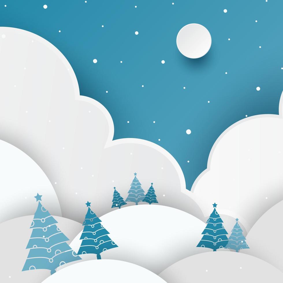 diseño de paisaje de invierno en fondo de estilo de papel vector