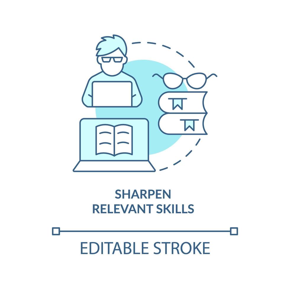 Sharpen relevant skills turquoise concept icon. Better expertise. Data scientist abstract idea thin line illustration. Isolated outline drawing. Editable stroke. vector
