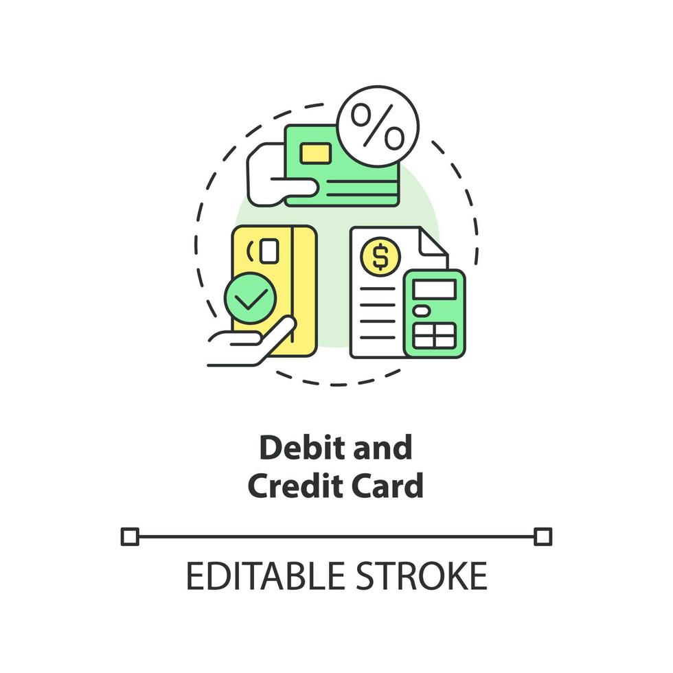 Debit and credit card concept icon. Loan and deposit accounts. Banking product abstract idea thin line illustration. Isolated outline drawing. Editable stroke. vector