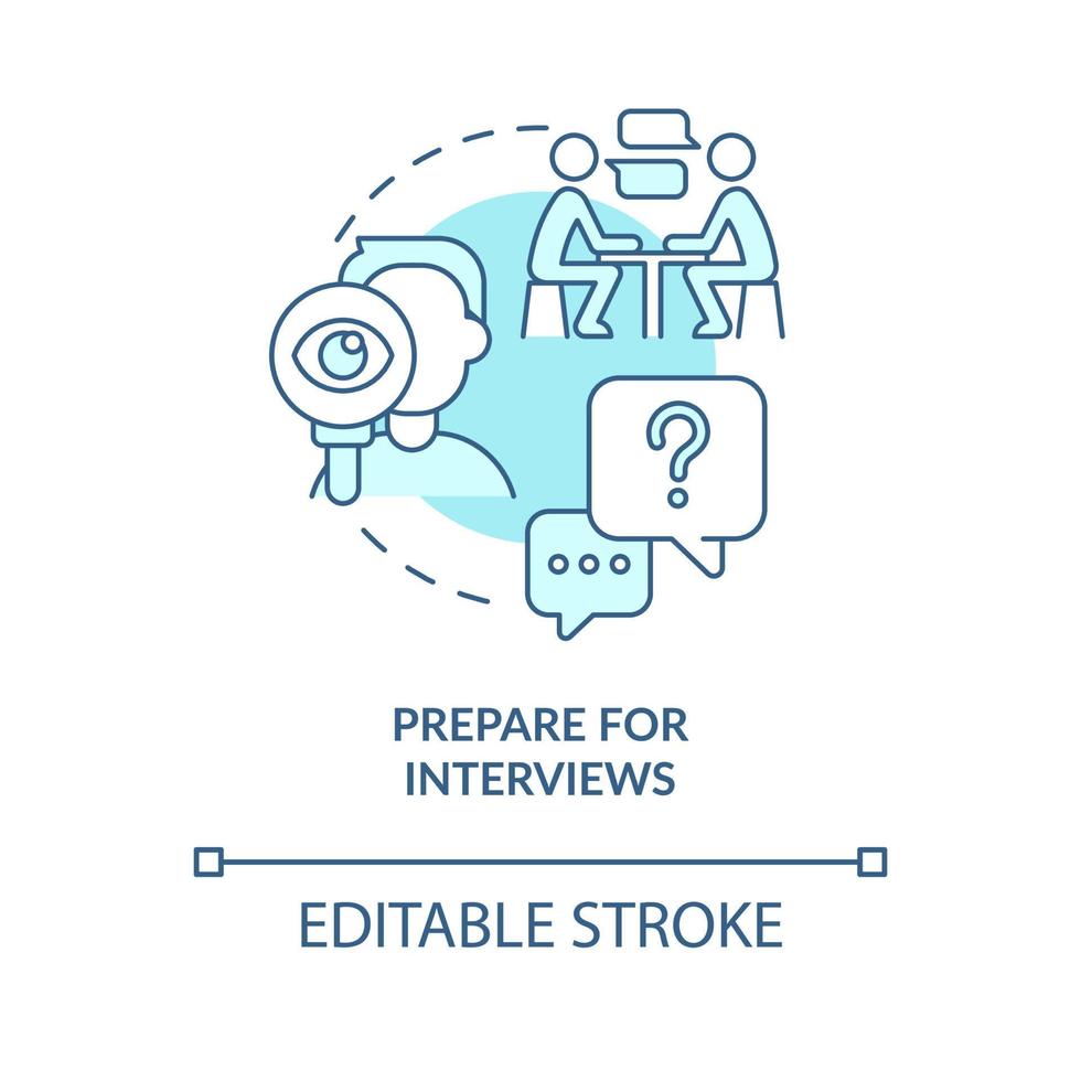 Prepare for interviews turquoise concept icon. Apply for position. Data scientist abstract idea thin line illustration. Isolated outline drawing. Editable stroke. vector