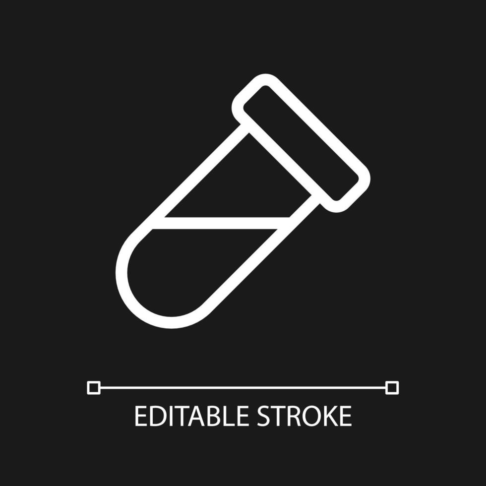 Test tube pixel perfect white linear ui icon for dark theme. Lab research. Scientific instrument. Vector line pictogram. Isolated user interface symbol for night mode. Editable stroke.