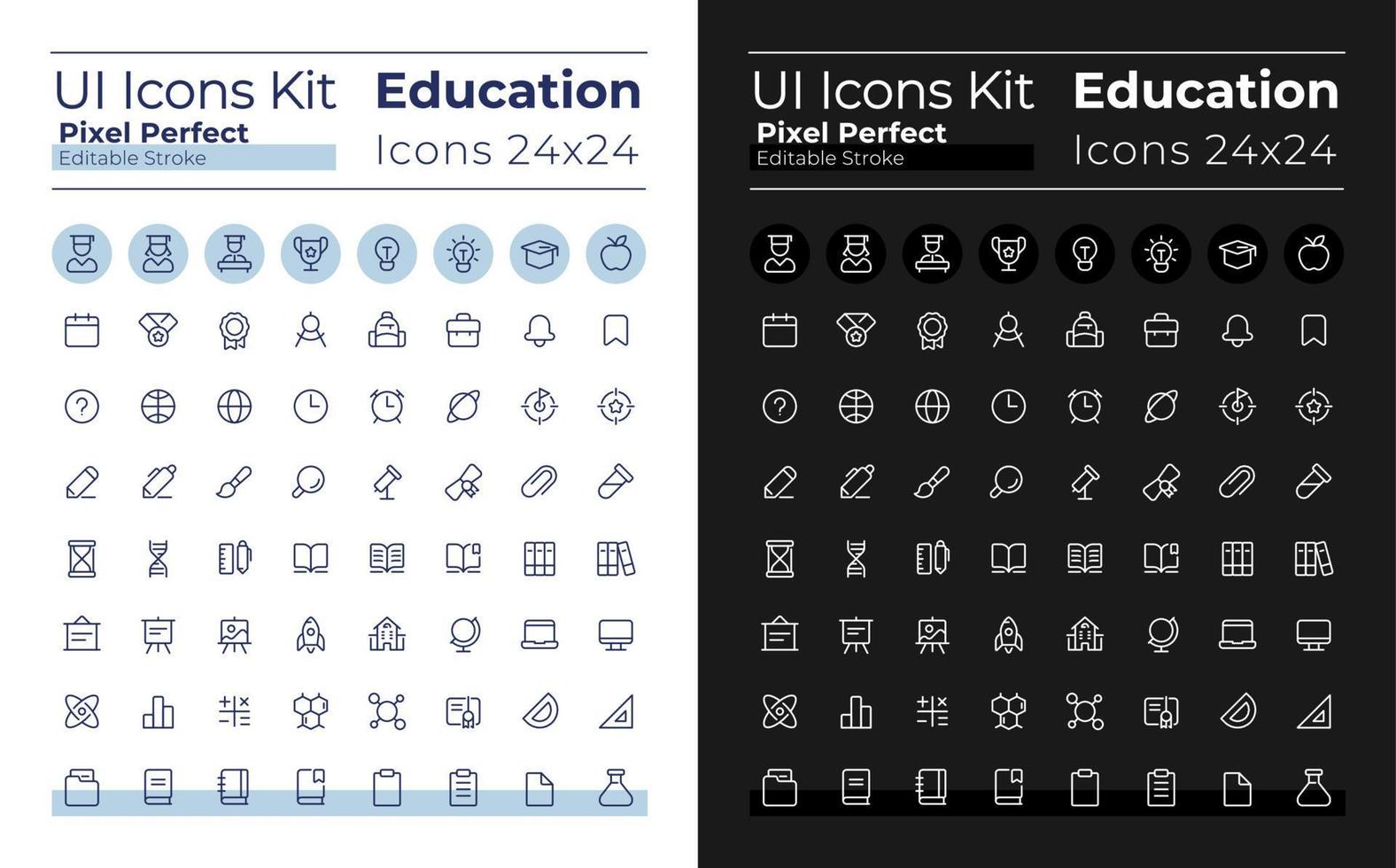 Distance education pixel perfect linear ui icons set for dark, light mode. Elearning. Outline isolated user interface elements for night, day themes. Editable stroke. vector