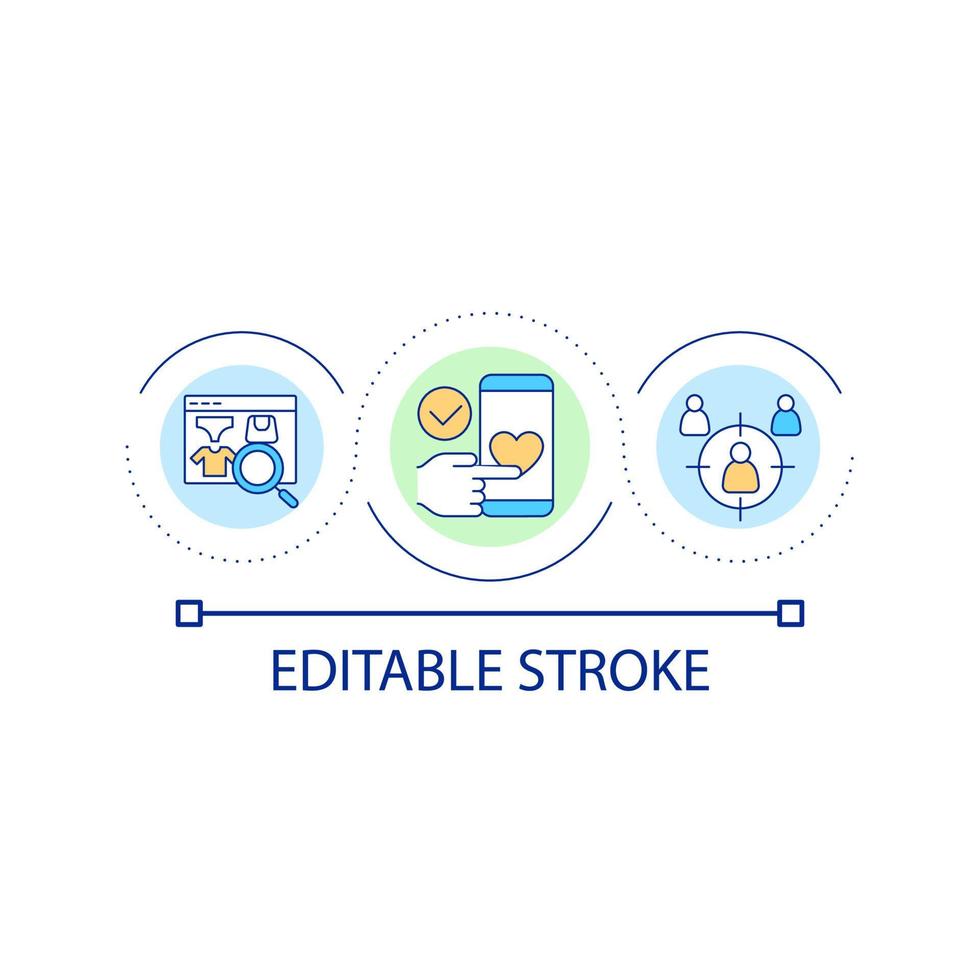 Customer-centric mobile app loop concept icon. E commerce abstract idea thin line illustration. Online marketplace. Personalized service. Isolated outline drawing. Editable stroke. vector