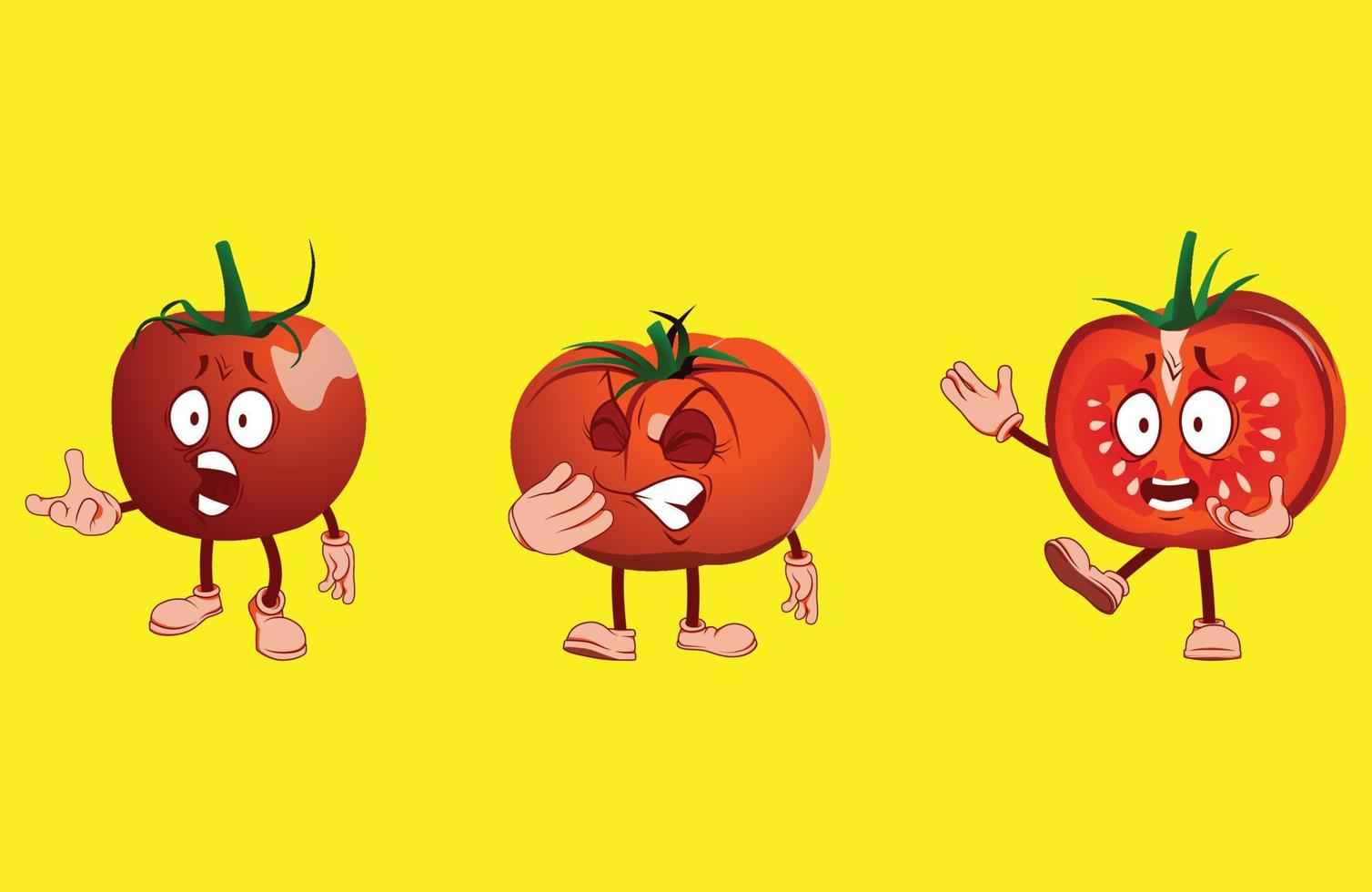 Cartoon tomato with many face expression, hand and leg. vector