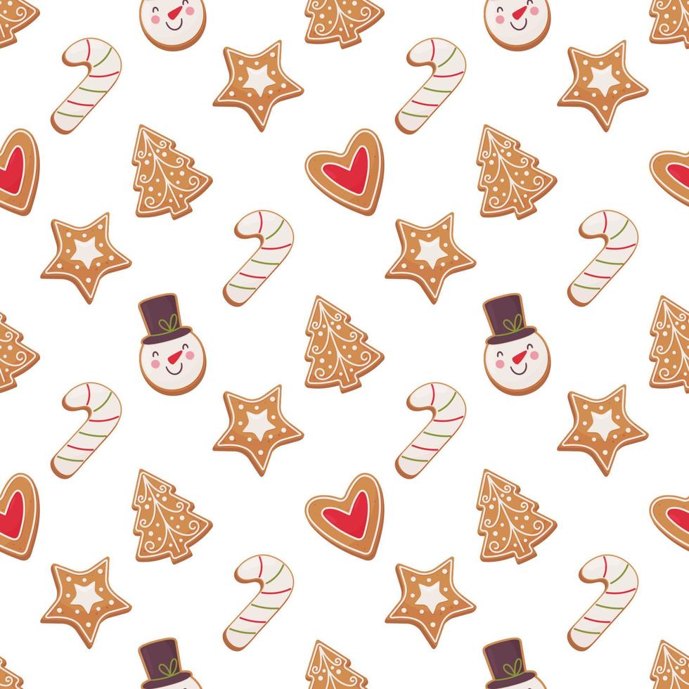 Gingerbread cookies seamless pattern in flat cartoon style. vector