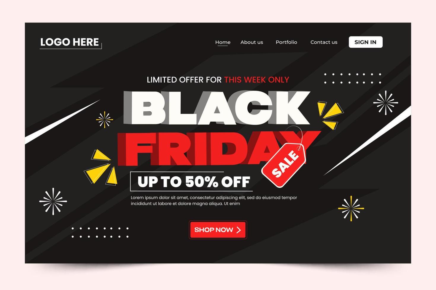 Black Friday Sale landing page Design Template vector
