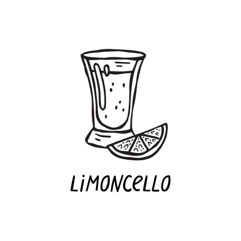 Vector hand-drawn illustration of Italian cuisine. Limoncello