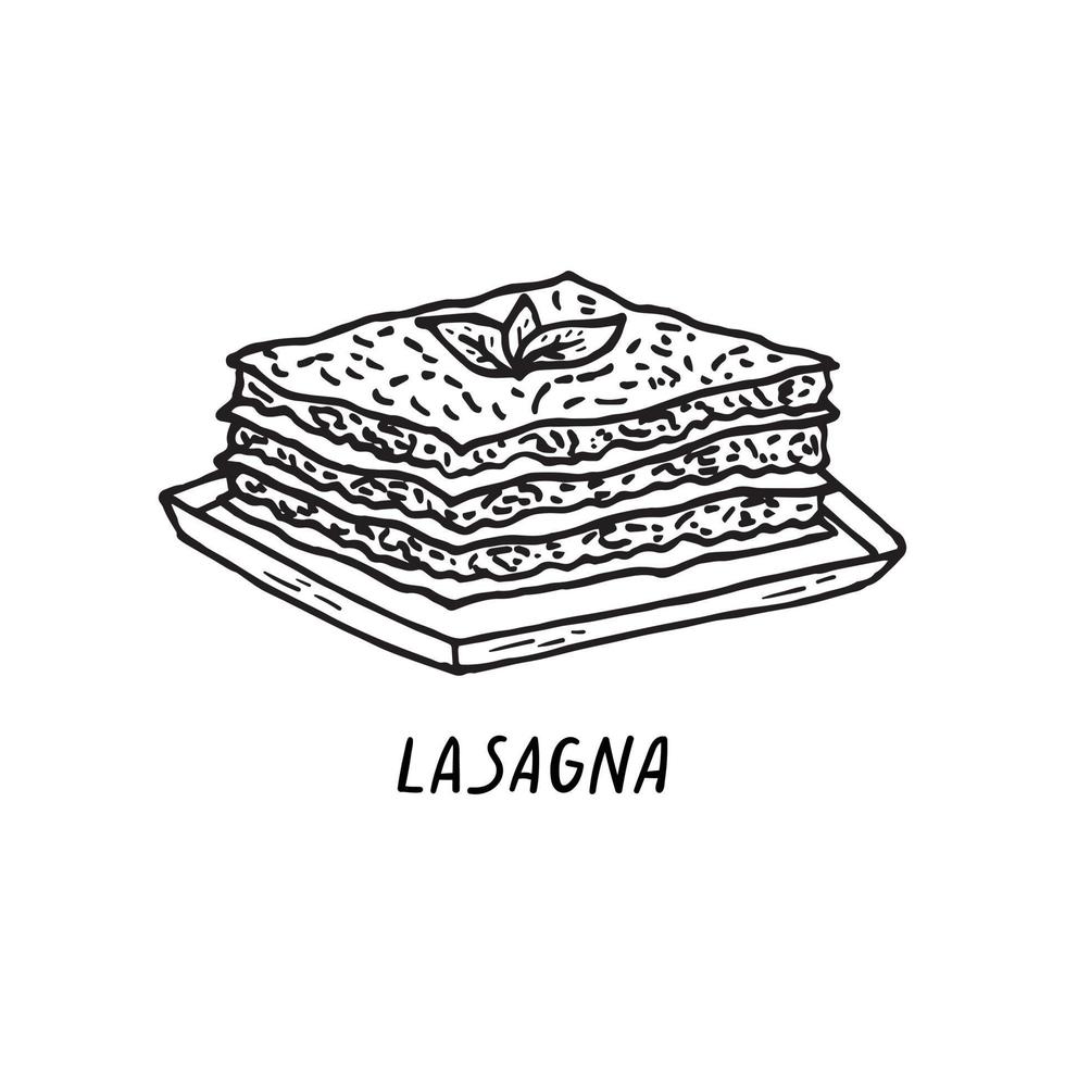 ilustración vectorial dibujada a mano de la cocina italiana. lasaña. vector