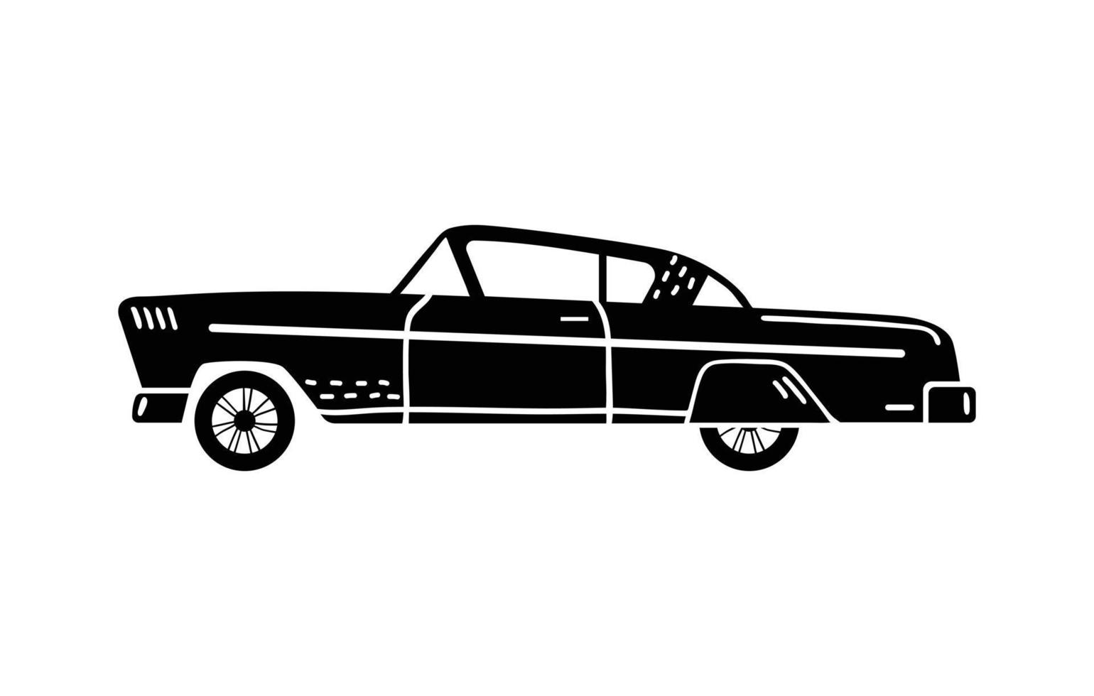 Vector hand-drawn illustration of a retro car. Personal vehicles.