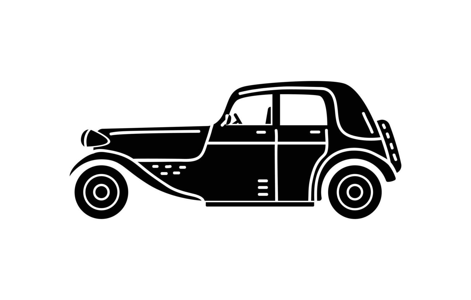 Vector hand-drawn illustration of a retro car. Personal vehicles.