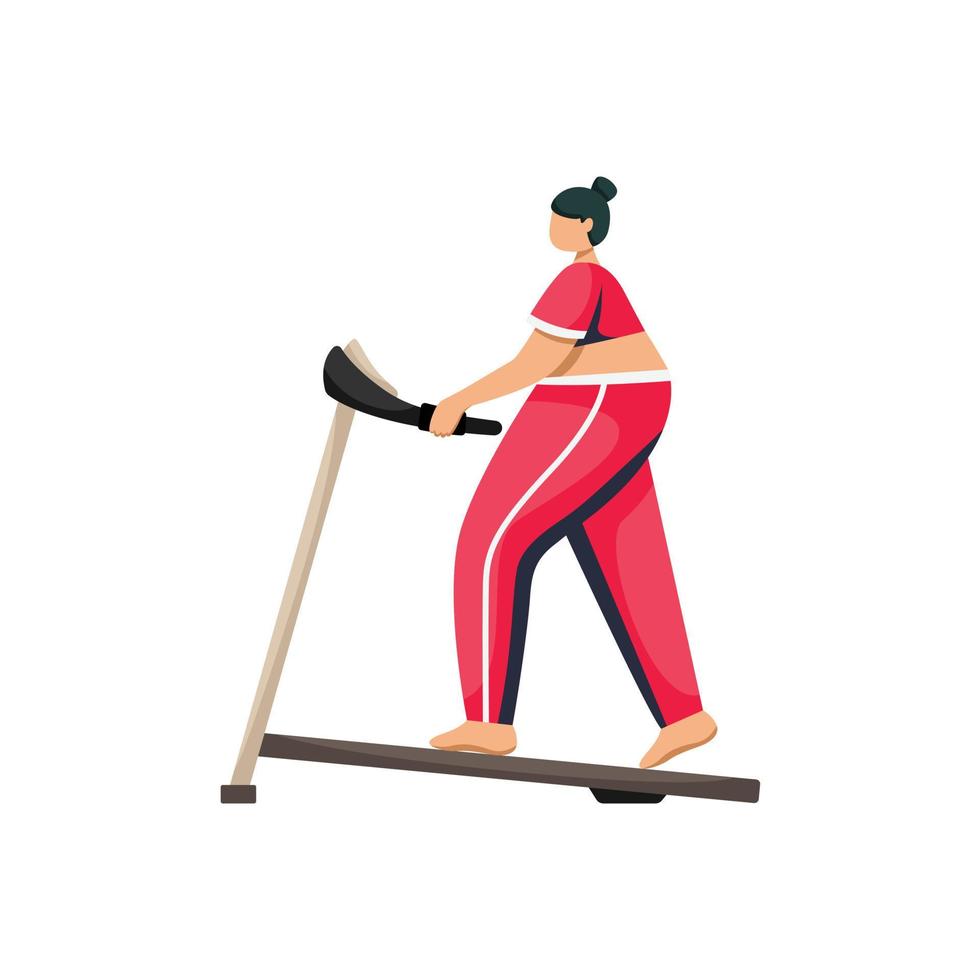 Vector illustration of a girl running on a treadmill. Sports training.