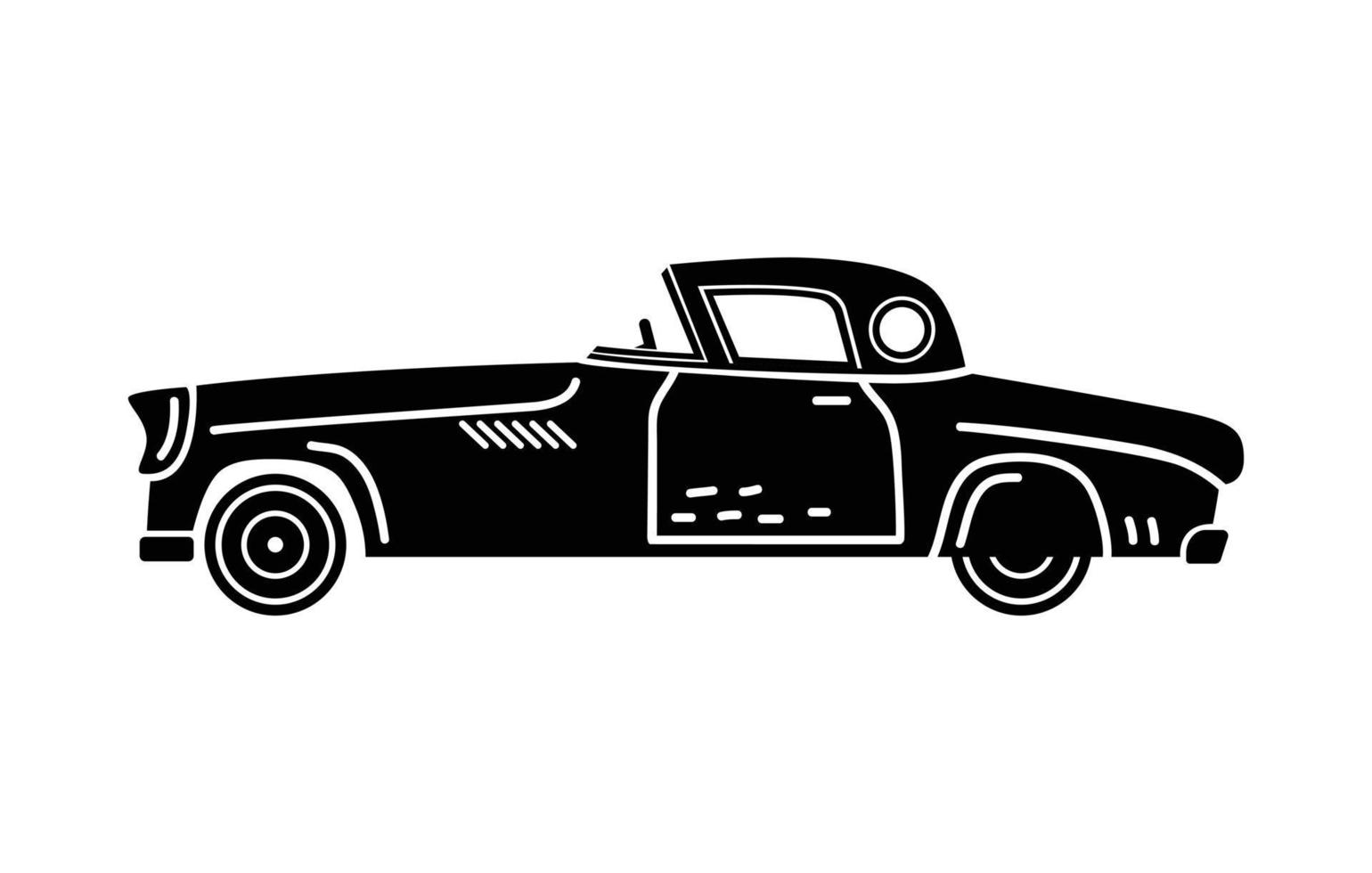 Vector hand-drawn illustration of a retro car. Personal vehicles.